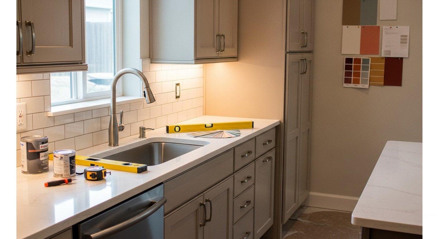 Modern kitchen remodel with custom cabinets and countertops