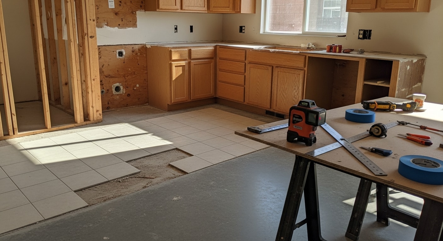 Completed kitchen remodel in a Summerlin, Las Vegas home showing new cabinetry, updated countertops, and an open layout with modern lighting. The finished space reflects desert-climate material choices and a clean, functional design suited to the Summerlin housing stock.
